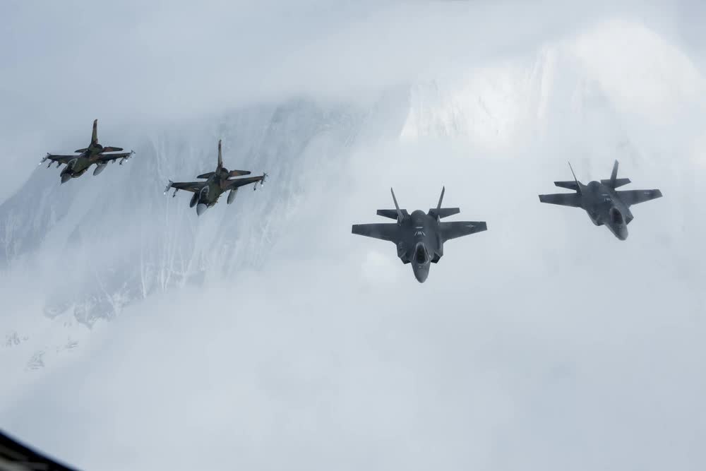 F-35C and F-35A flying in formation