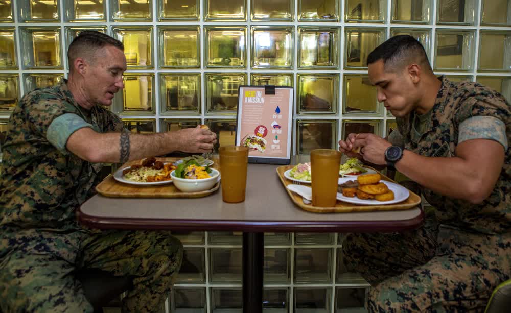 Marines eating in mess hall