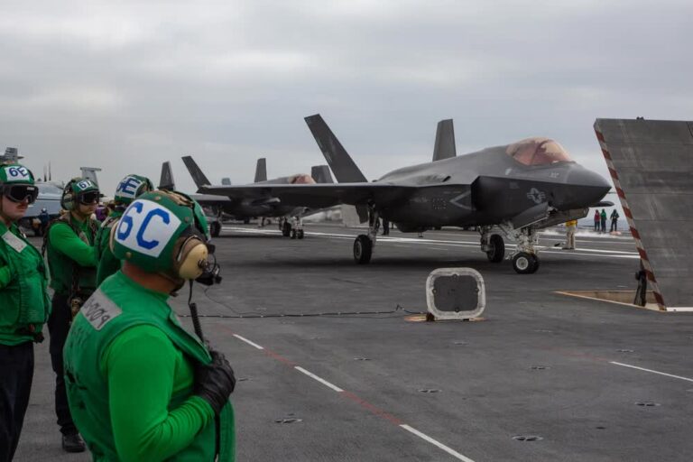 F-35C prepares to launch from aircraft carrier