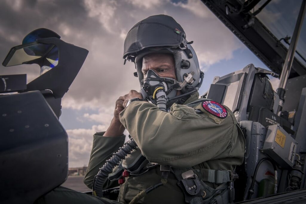 Pilot puts on his mask