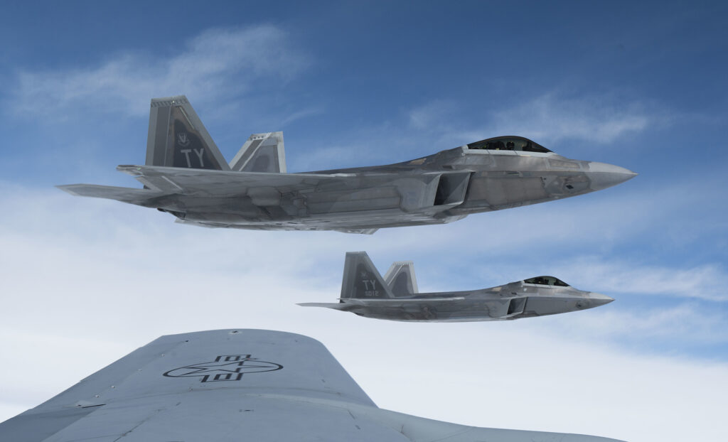 F-22 Raptors in formation.