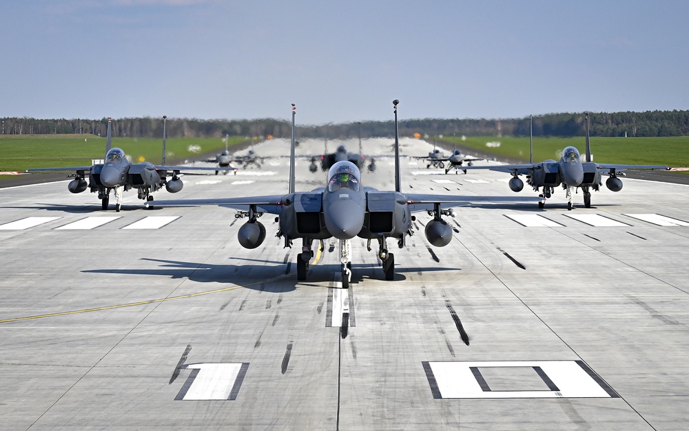 F-15s and F-16s on runway