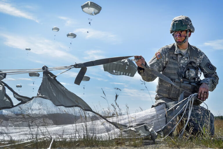 US airborne troops static line jump