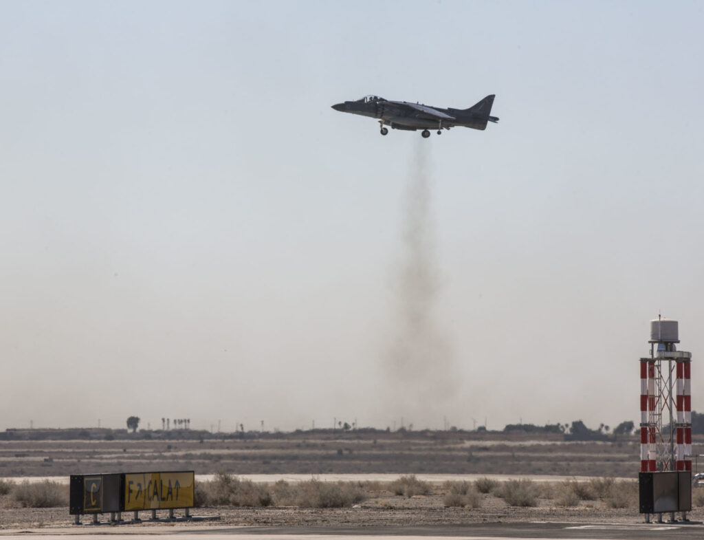 Harrier jet hovering