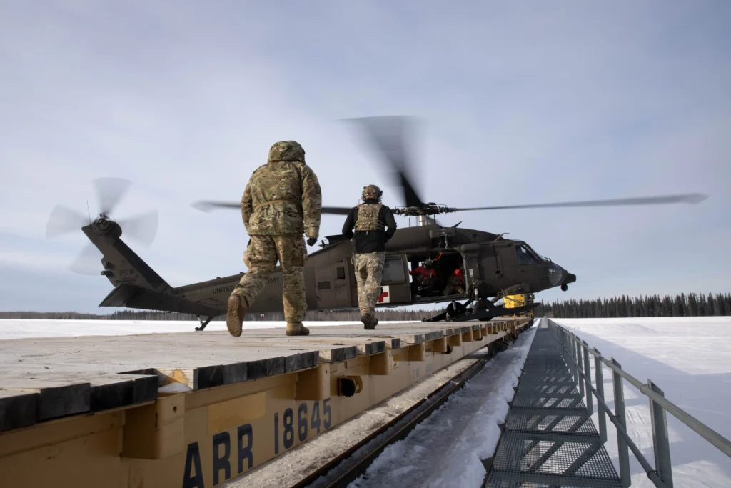 Helicopter on train