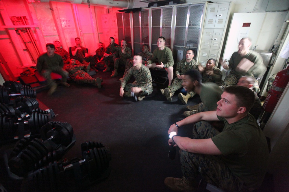 Marines watch super bowl